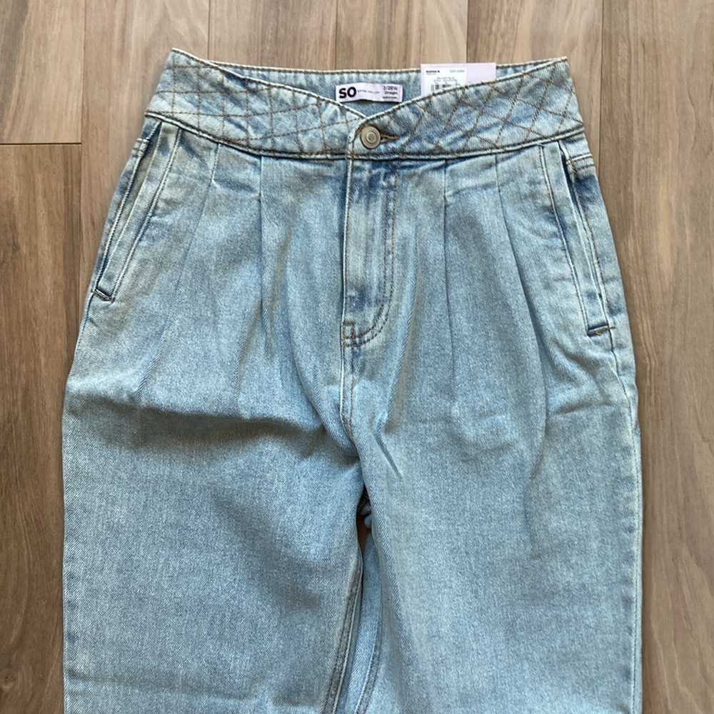 So Super high rise straight woven denim jean pant quilted design waistband 3 26 - Picture 5 of 17